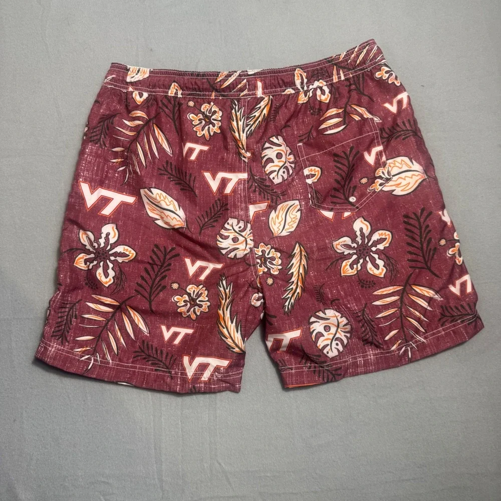 Wes and Willy Virginia Tech Hokies Maroon Tropical Floral Swim Trunks Mens XL